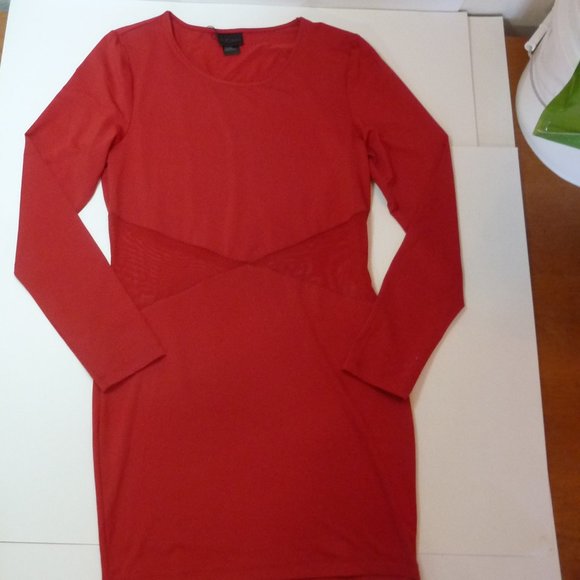 BLVD Collection Women's Red Dress with Peek-a-boo Sides, Long Sleeve - Picture 7 of 8
